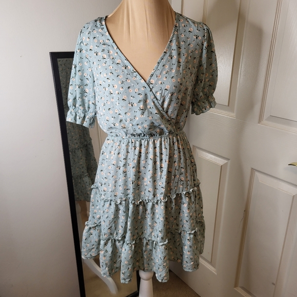 Inspired Hearts - Light Blue Floral Ruffle Dress, Size M - Picture 1 of 10